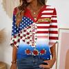 Women’s V Neck 3/4 Sleeve Casual Top with 250th Anniversary Butterfly Print Relaxed Fit Independence Day Shirt