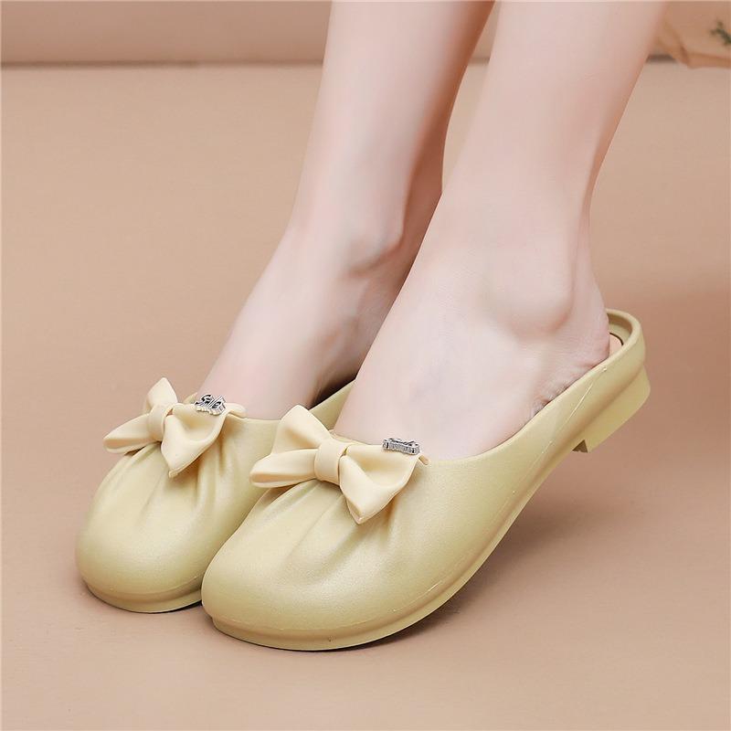 Women's Bowknot Decor Casual Mule Slippers Comfortable Closed Toe Slip-on Shoes Lightweight Indoor Outdoor Flat Sandals