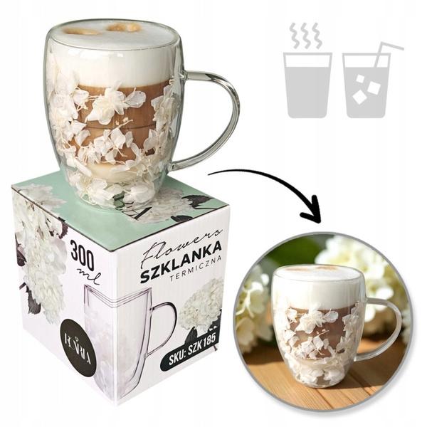 Ecarla Szklanka Termiczna Z Podwójnym Dnem Z Hortensją W Środku 300Ml Szk185
