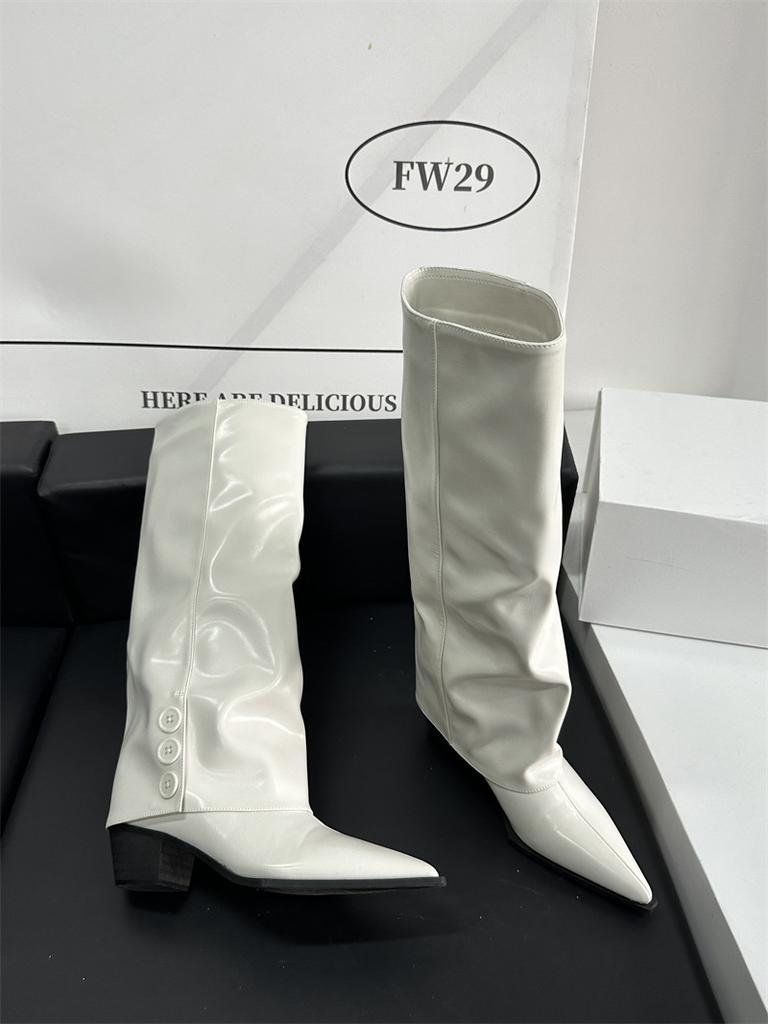 IPPEUM Brown Knee High Cowboy Boots For Women Chunky Heel Shoes 2024 New Women Pipe Boots