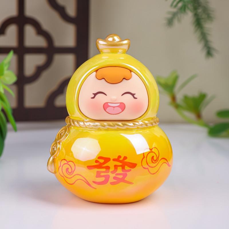 Cute Little Fuxi Gourd Figurines, Office Desk Decoration Gifts, Electroplated Dolls, Temples