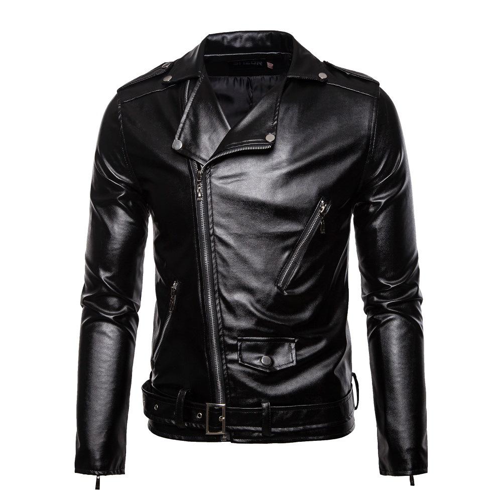

2026 Autumn/Winter Men s European & American Lapel Zipper Motorcycle Leather Jacket XY18 M чёрный