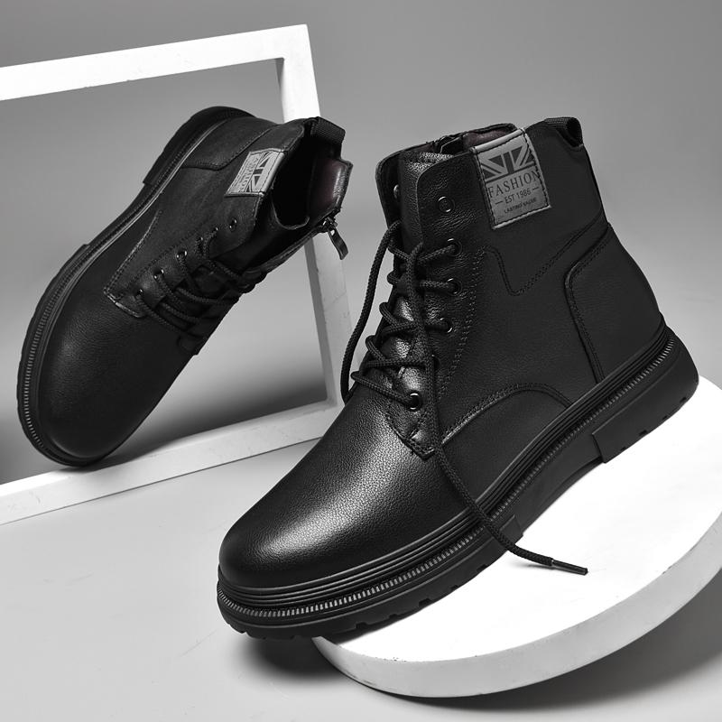 Fashion Genuine Leather Men Winter Shoes High Quality Black Man Motorcycle Boots Luxury Brand Warm Ankle Boot Punk Style Casual Footwear