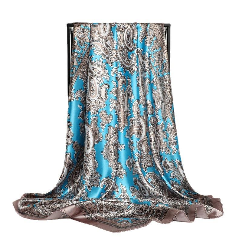 90*90Cm Square Silk Scarf Women Fashion Designer Beautiful Flowers Foulard Soft Satin Shawl Kerchief Scarfs Neck Headscarf