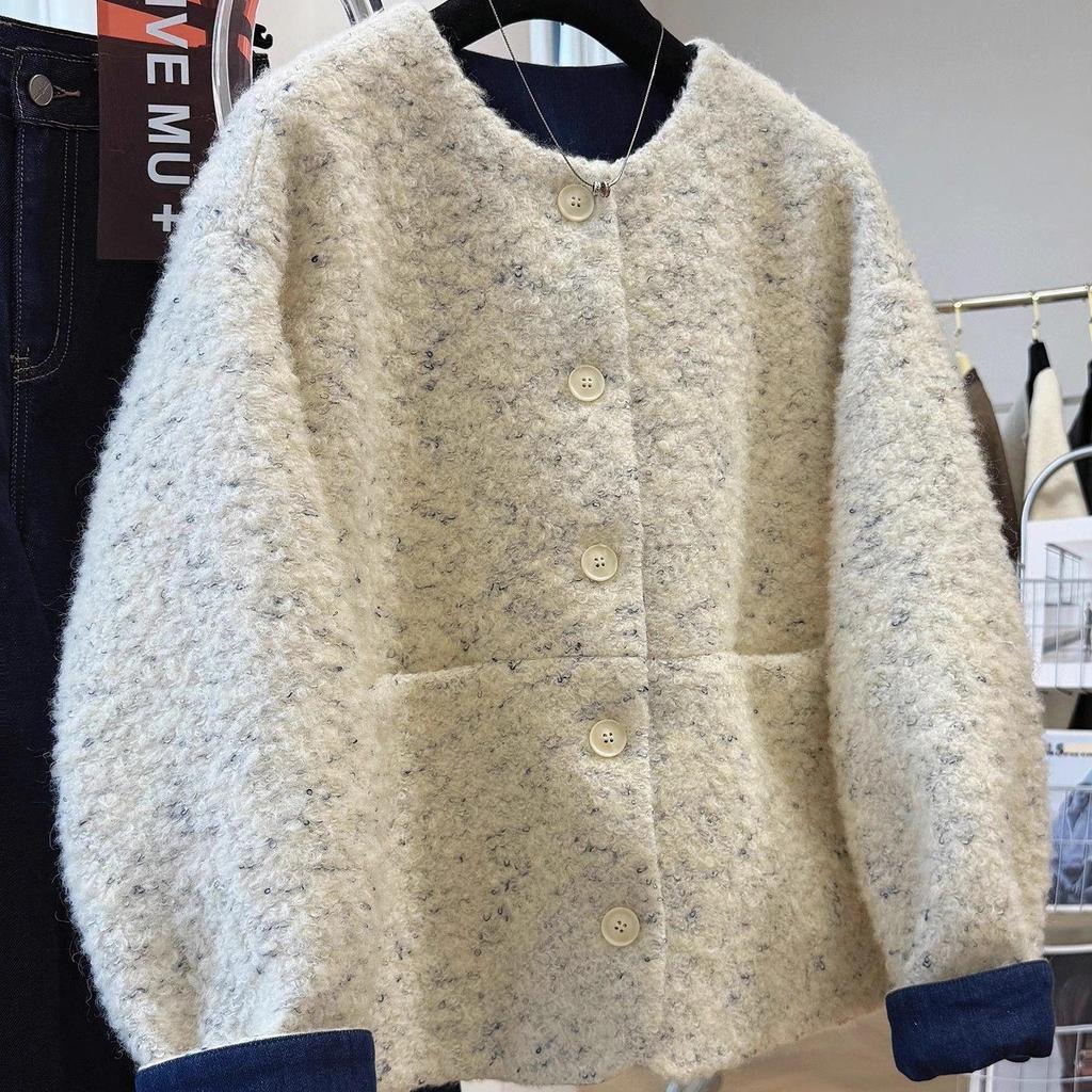 Korean Style Medium Thickness Round-Neck Woolen Coat for Women (2025 Winter Collection)
