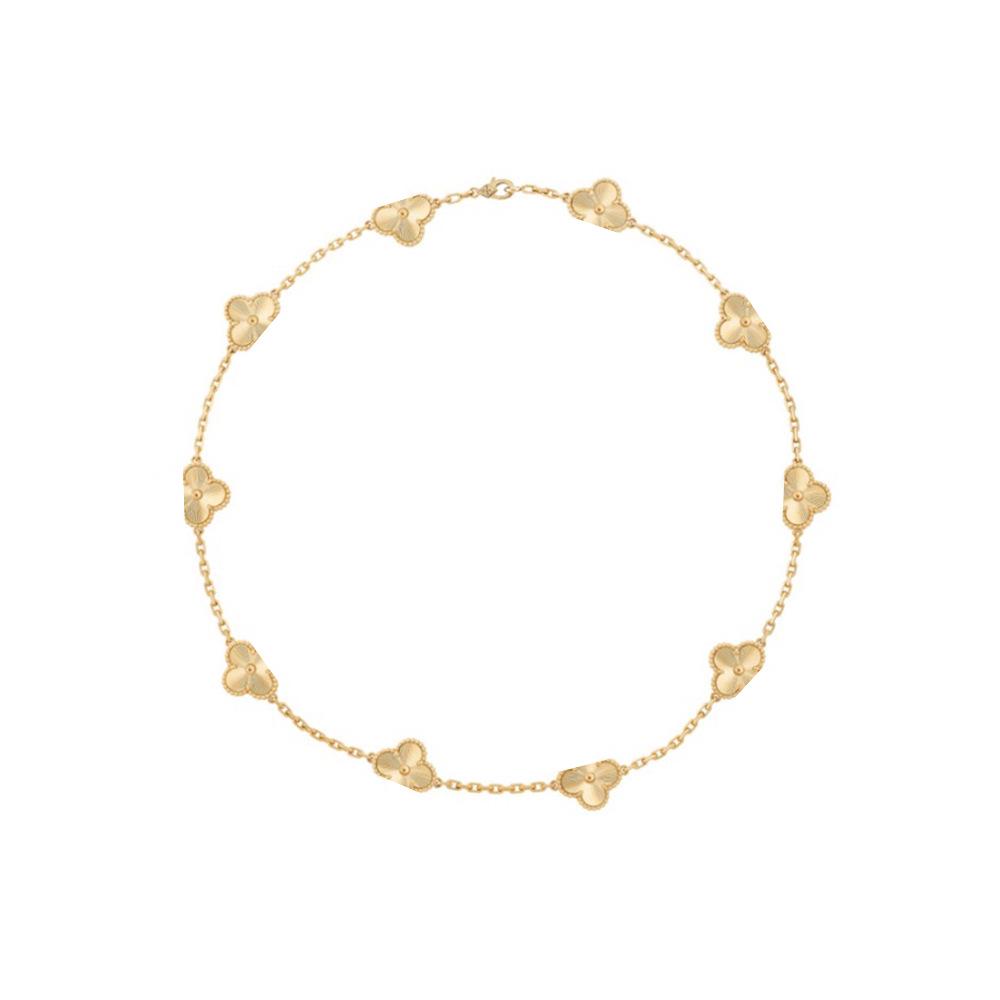 Four-Leaf Clover & Ten-Flower Necklace - Double-Sided 18K Gold Plated with Mother-of-Pearl, Cross-Border Popular OL Style