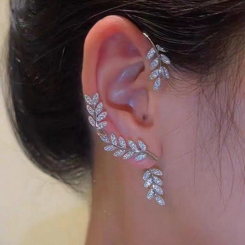 Stylish Fashionable Bohemian No Piercing Crystalline Rhinestone Leaf Ear Cuff Earrings Fake Piercing Clip For Women Earrings Jewelry BijouxTrendy Cuff
