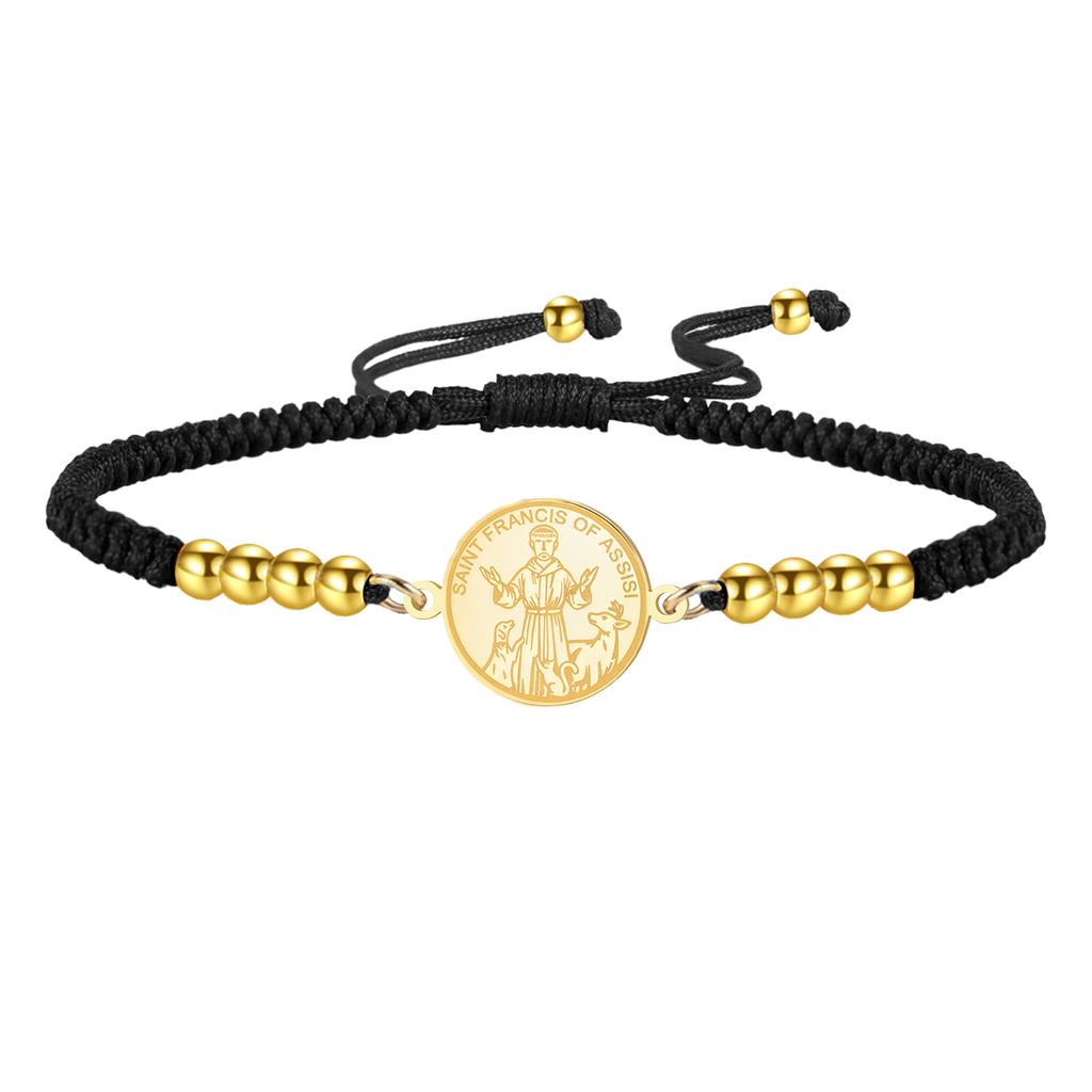 LIKGREAT St Francis Medal Bracelet for Men Women Dog Blessing Amulet Catholic Saint Religious Stainless Steel Jewelry Gifts