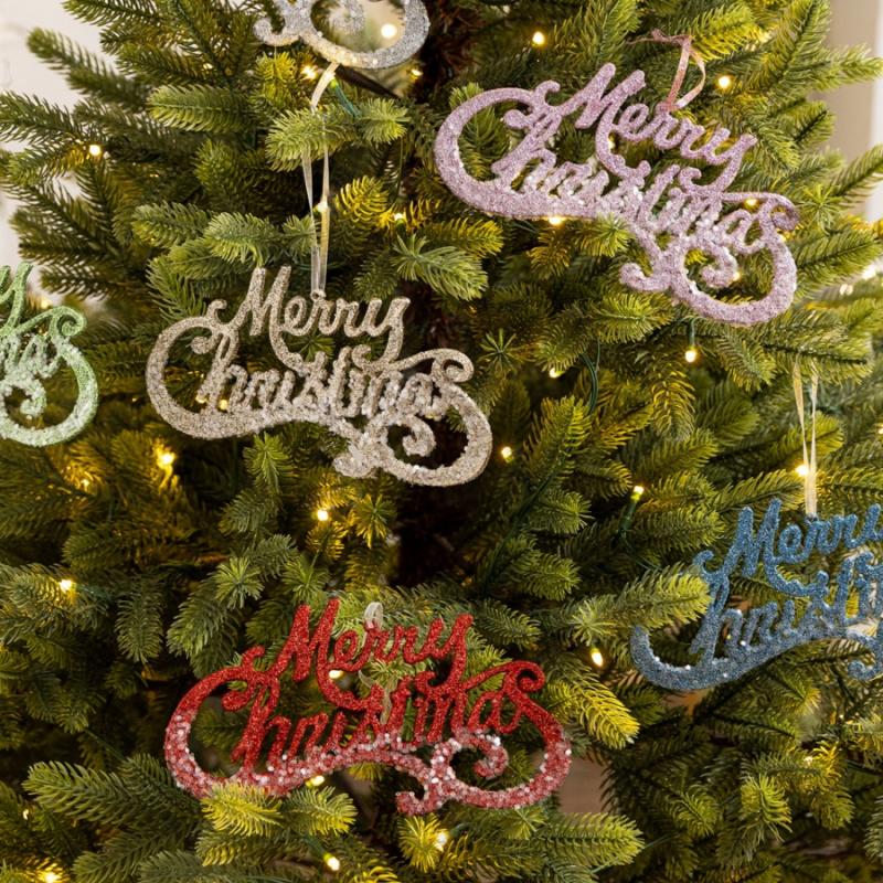 1pcChristmas Merry Hanging Decoration Plastic Red Gold Glitter Hanging Sign Christmas Doorway Garden Store Hanging Text Decorati
