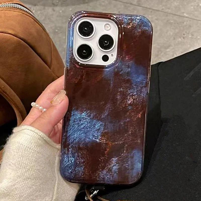 Retro Brown Blue Gradient  Clear Case For iPhone 16 15 14 13 12 11 Pro Max XS XR X SE 7 8 Plus Vortex Pattern Shockproof Cover