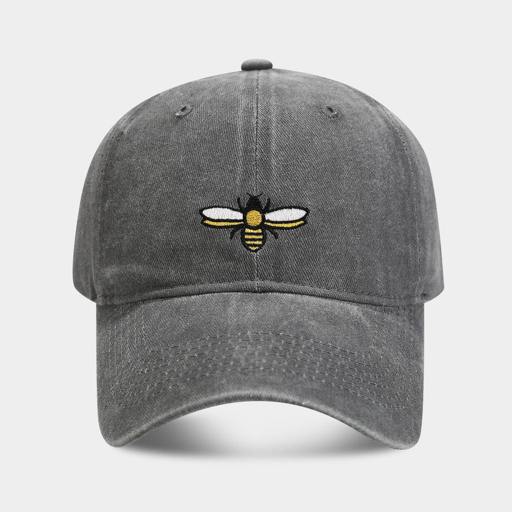 

Bees Embroidered Vintage Style Cotton Baseball Hat With Adjustable Fit For Summer Gray