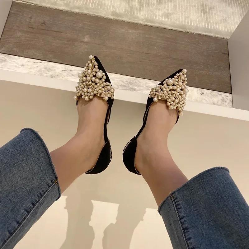 2024 Trend Pearl Ballet Flats Women Pumps Floors Shoes Without Heels Loafers Female Dress Moccasins Ladies Luxury Autumn Zapatos