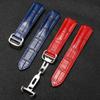 Men's and Women's Genuine Blue Cowhide Leather Strap with Folding Buckle and Unique Balloon Concave-Convex Design
