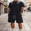 Completo da uomo 2 pezzi con stampa digitale, parte superiore a maniche corte con girocollo, T-shirt, parte inferiore con pantaloncini con coulisse, abbinamento comodo e casual