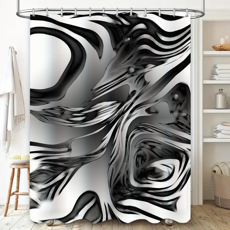 Luxurious Modern Black And White Abstract Shower Curtain Bathroom Decor With Rod Set For Hotel Style Bathrooms (W180Cm X H245Cm)