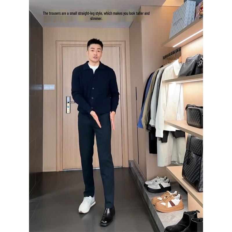 

Men s Black Slim Fit Draping Trousers - Autumn Business Casual Straight-Leg Pants Dark Gray Full-Length Pants EUR28