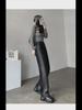 Gradient Black High-Waisted Wide-Leg Jeans for Women - Autumn/Winter Style with Contrasting Colors and Loose, Floor-Length Fit