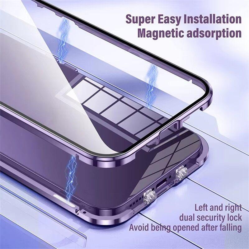 Case for iPhone 13 Pro Max/ 13Pro,with Double Sided Magnetic Tempered Glass cases,Magsafe Wireless Charging Magnetic Adsorption Metal Bumper Cover