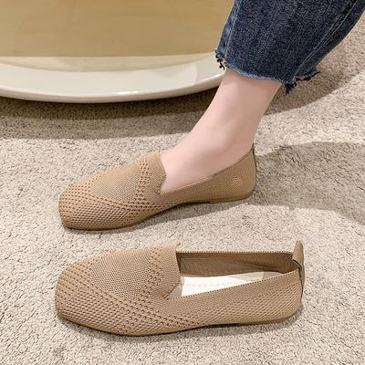Breathable Flat-soled Women's Knitted Single Shoes Women's Summer New Soft-soled Versatile Woven Shoes Casual and Comfortable Doudou Shoes Autumn
