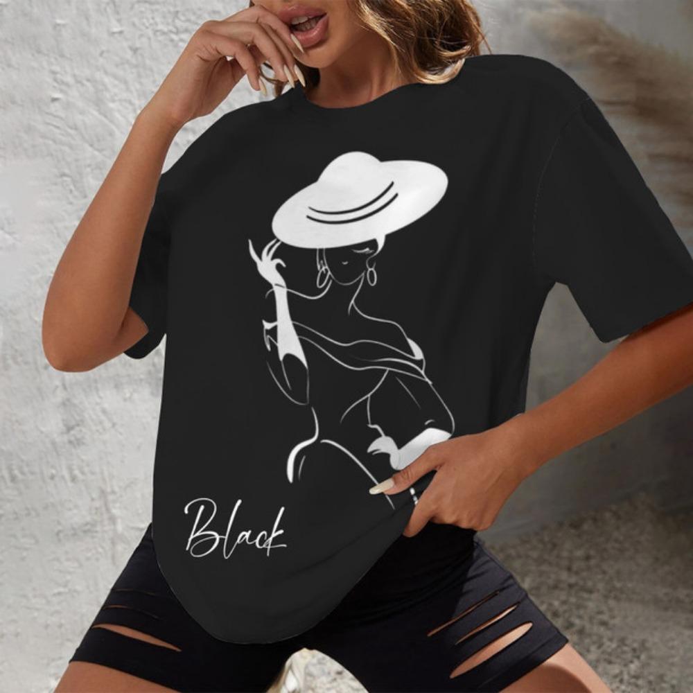 

Летняя уличная повседневная удобная повседневная женская футболка модная и минималистичная с нарисованным от руки портретом и круглым вырезом 2XL