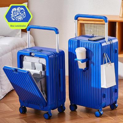 Custom Logo Trolley Suitcase with Free Printing, 26-Inch Front-Opening Design