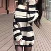 Korean Romantic Off-Shoulder Color Block Striped Knitted Top