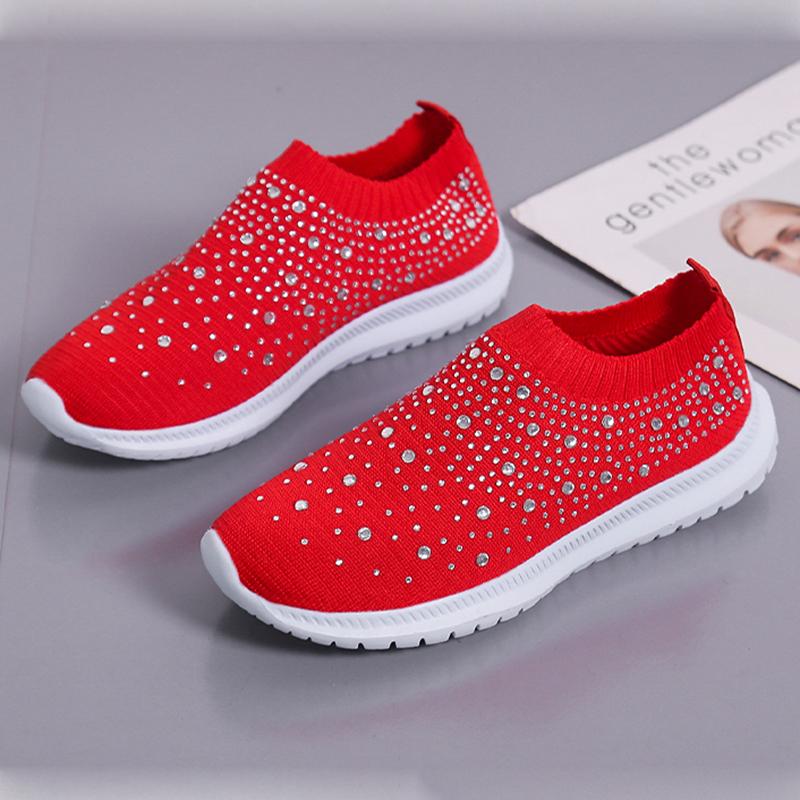 Lucyever Fashion Crystal Platform Sneakers Women 2024 Plus Size Breathable Mesh Flats Woman Comfy Slip On Non-Slip Running Shoes