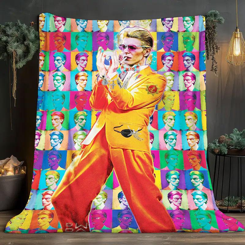 1Pc davidbowie Print Flannel Blanket, High quality Comfortable for All Seasons, Warmth and Comfort, Perfect for Christmas Gifts