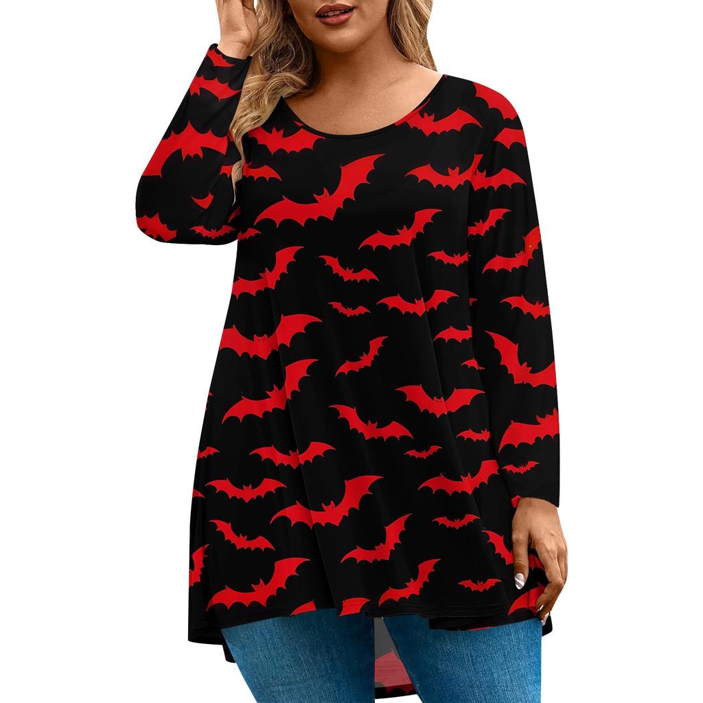 Damenmode Übergröße Rundhals Langarm Lässig Halloween-Print Lockerer Pullover