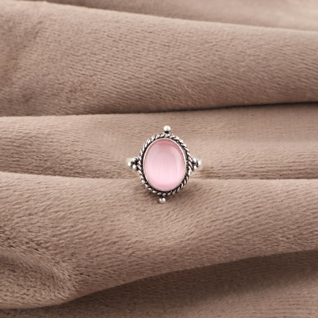 Pink Cat's Eye Ring, 925 Sterling Silver Ring Jewelry, Handmade Ring Gemstone Jewelry For Memorial Day