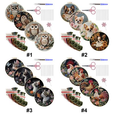 4pcs Embroidery Starter Kit with Embroidery Hoop Needles Threads Instruction Stamped Cross Stitch Kits Embroidery Kit for Adults