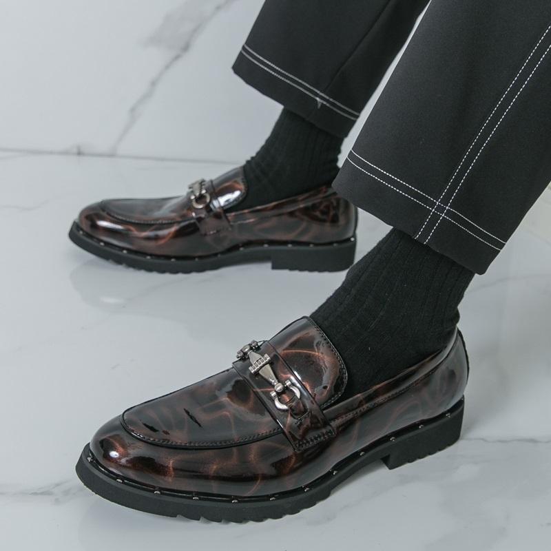 Fashion Designer New Thick-sole Loafers New Men's Green Brown Patent Leather Shoes Designer Formal Wedding Dress Homecoming Footwear