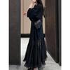 Plus Size French Patchwork Round Neck Summer Dress - Women's Versatile Solid Color Skirt