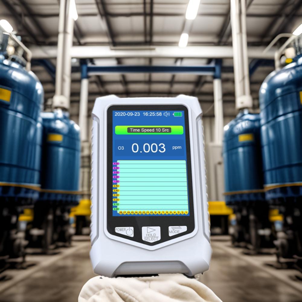 Gas Analyzer Ozone Quality Monitor Temperature Humidity Sensor Tester Handheld O3 Detector 3.5-inch Display Ozone Meter 0-50PPM Thermometer Hygrometer