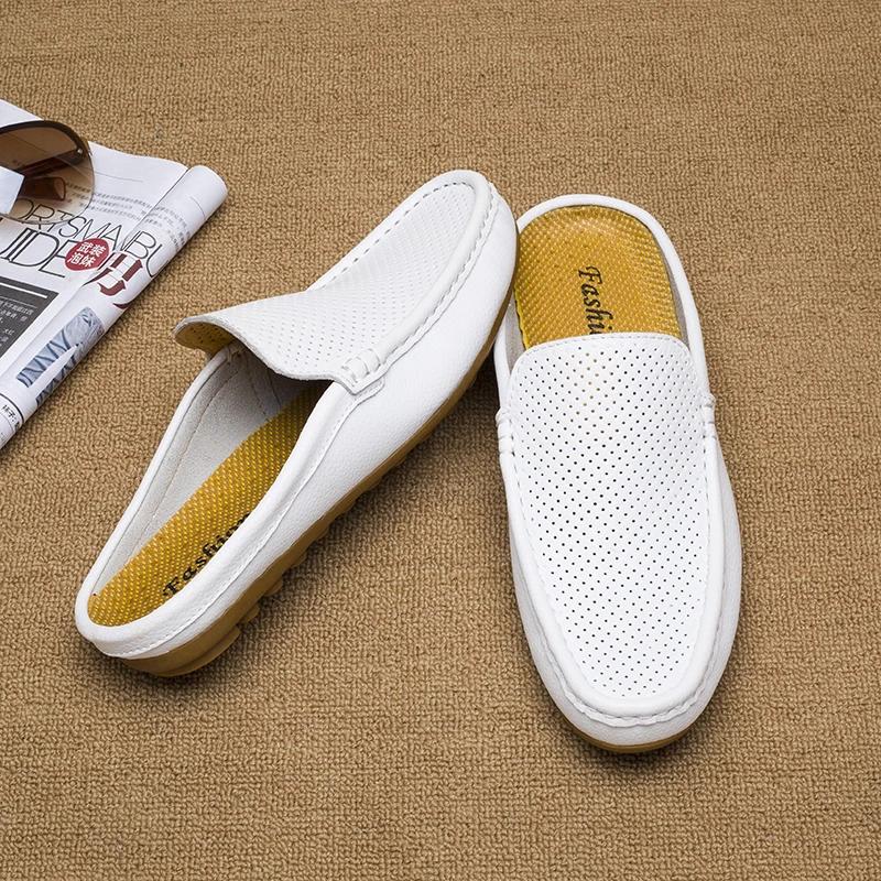 Fashion Summer Men's half Shoes High Quality Genuine Leather Breathable Loafers Fashion Luxury Designers Men Moccasins plus size 38-46
