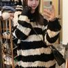 Punk Style Irregular Ripped Sweater Women's Striped Knit Pullover Loose Long-sleeve Crew Neck Top Twist Pullover Coat Korean Fashion