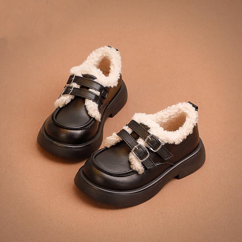 

Winter Girls Fleece-lined Warm Leather Shoes Baby Genuine Leather Double-cotton Shoes Fashionable Princess Shoes for Medium and Large Children 36 чёрный