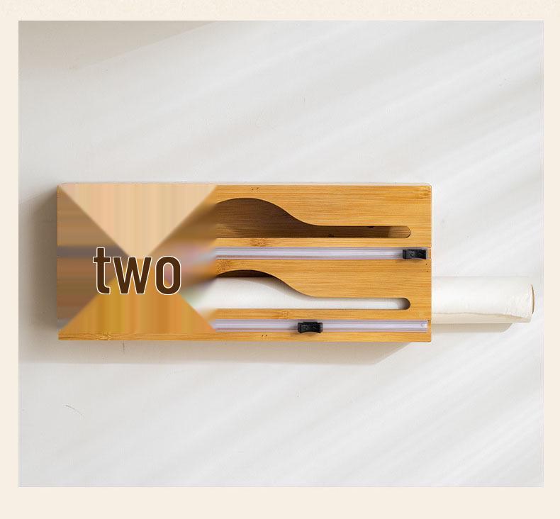 Wall-Mounted Bamboo Foil & Cling Film Cutter with Storage Compartments and Slide Knife