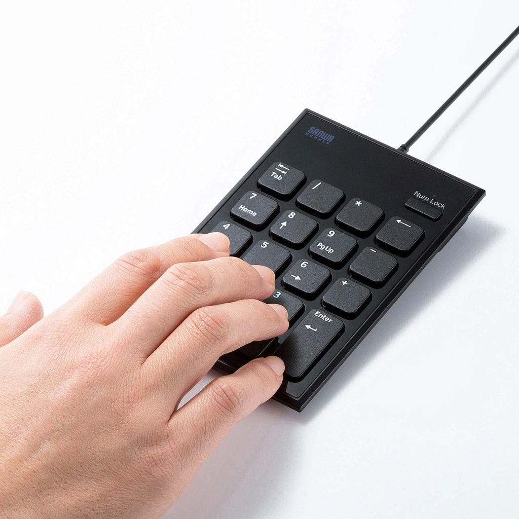 Sanwa Supply Wired Numeric Keypad USB Connection Silent Key Pantograph Black Type-C NT-23CBK