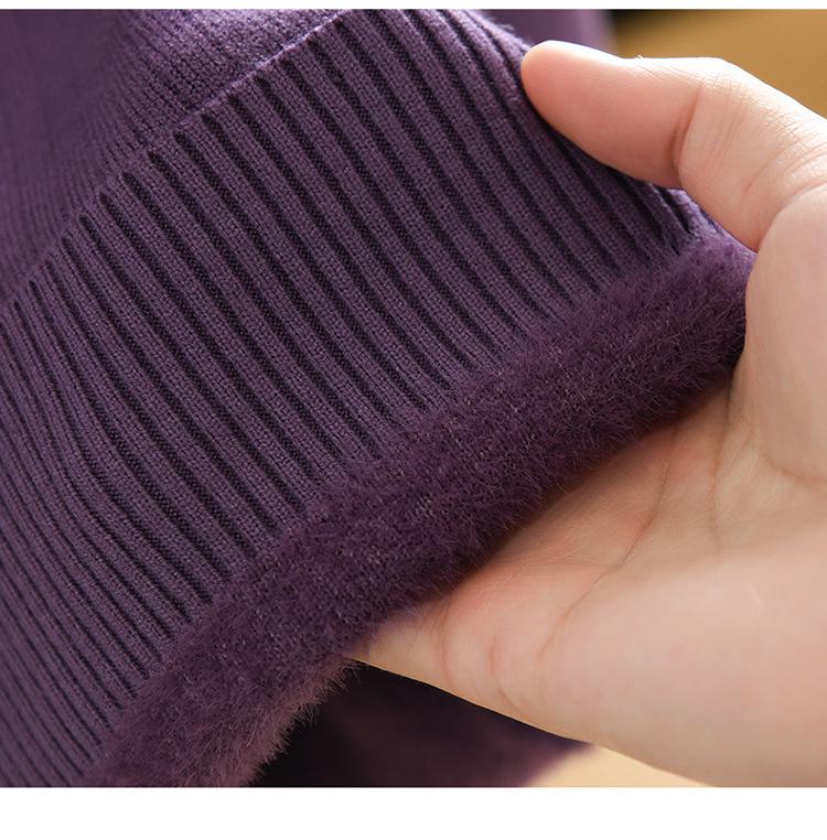 Ladies' 2023 Winter Velvet High-Neck Thick Sweater - Solid Color Long Sleeve Pullover Base Layer.