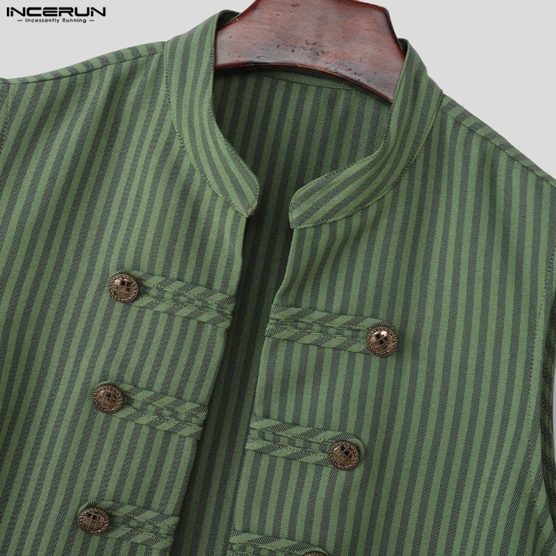 Striped Summer Incerun Men Sleeveless Open Front Casual Tank Tops Waistcoat Vests
