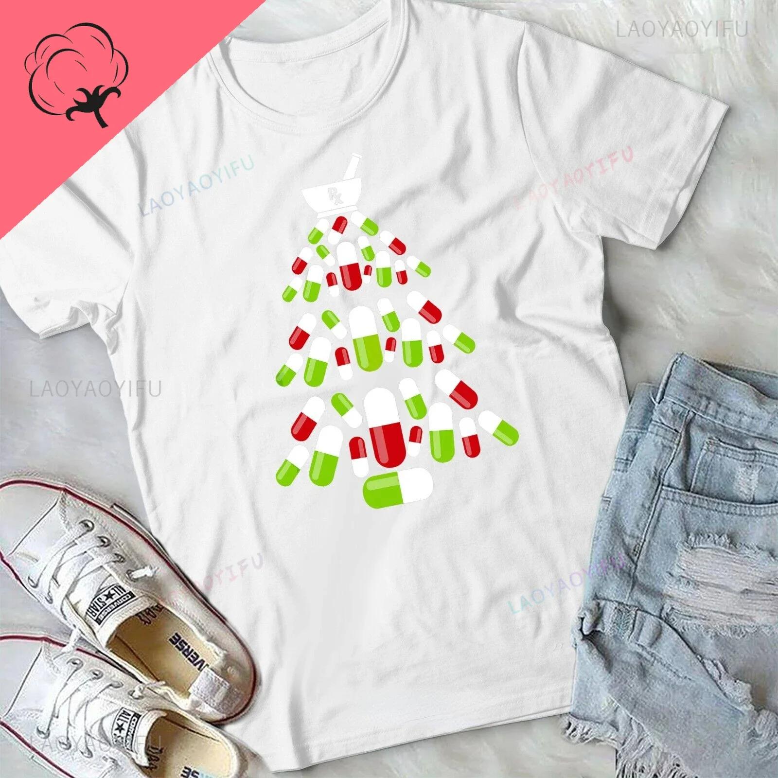 

Очень веселая футболка с рождественской елкой-аптекой - Рождественская футболка для фармацевта, унисекс, хлопок, модная, повседневная футболка, топ в стиле y2k 4XL