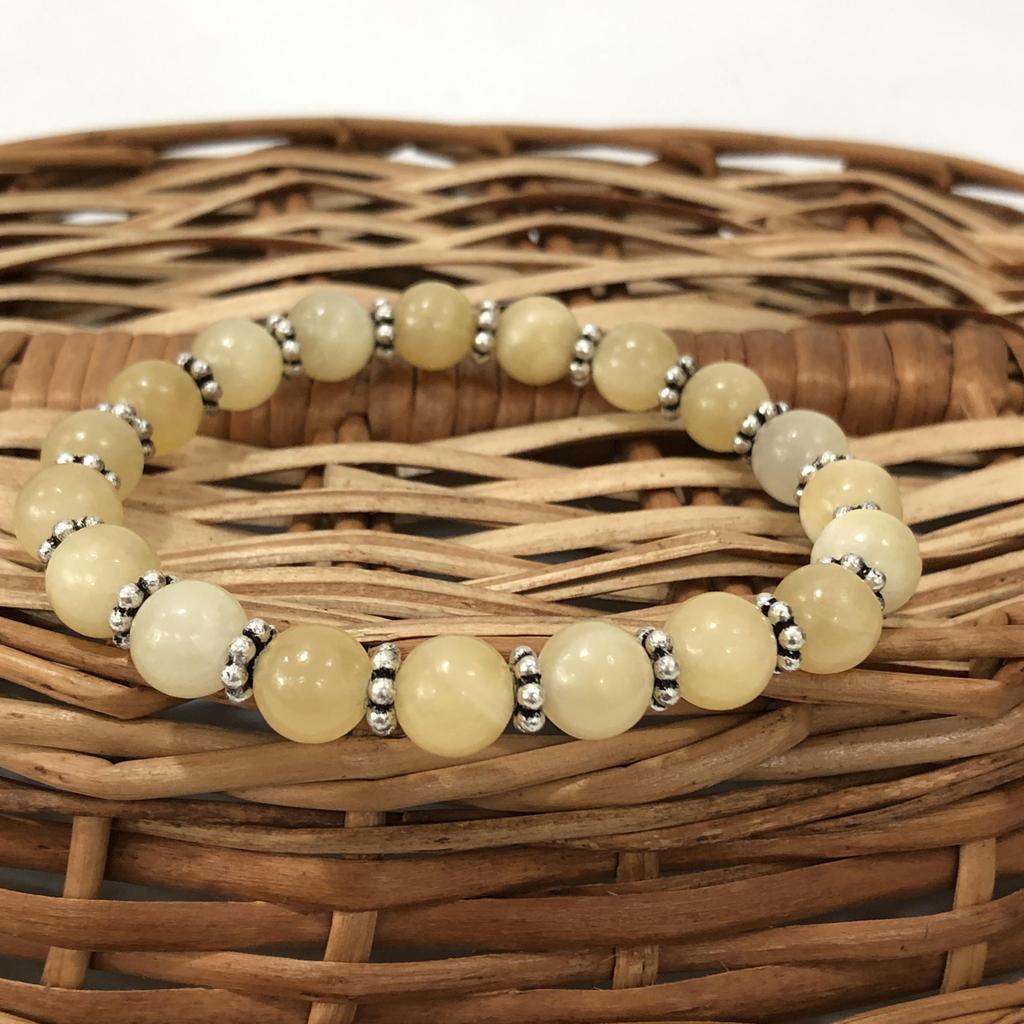 Yellow Calcite Gemstone Stretchable Chakra Bracelet 7.5" Handmade Unisex  Jewelry Gift For Anniversary CSB-40