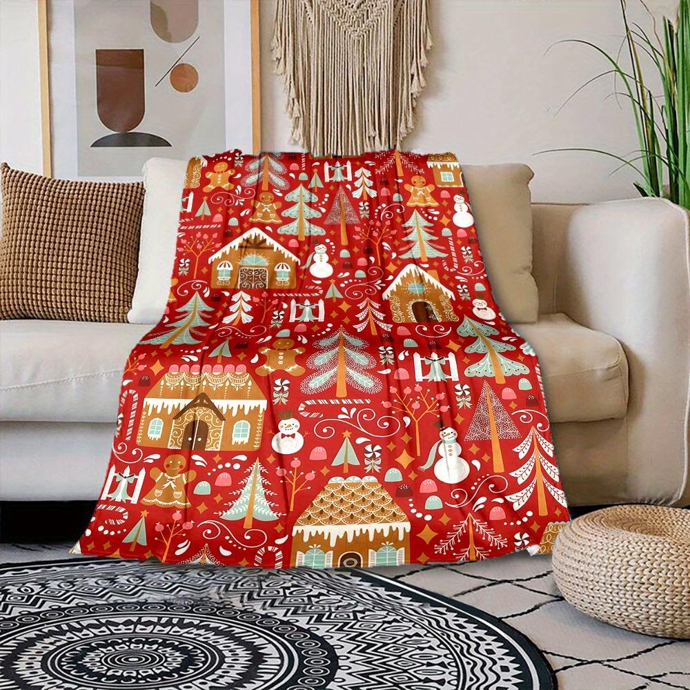 1pc Christmas Style Blanket Christmas Socks Snowman Christmas Tree And House Pattern Print Lunch Break Office Small Throw Blanke