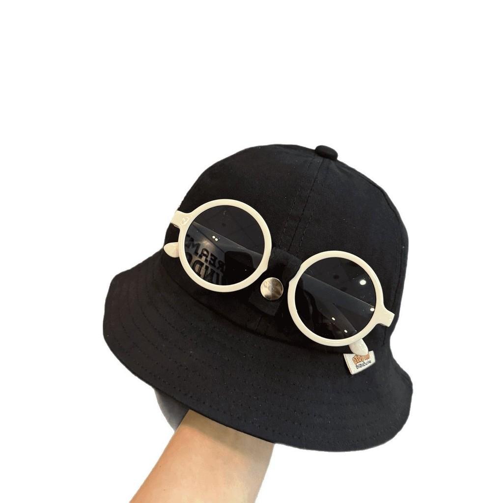 Summer Childrens Cotton Fisherman Hat With Removable Sunglasses Sun Protection For Outdoor Play