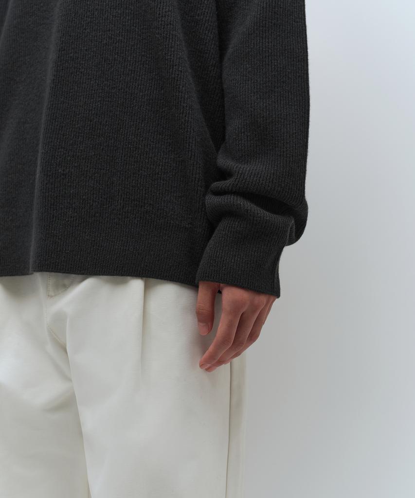 MUSINSA STANDARD [Victoria Wool] Minimal Ribbed V-Neck Knit [Dark Gray]