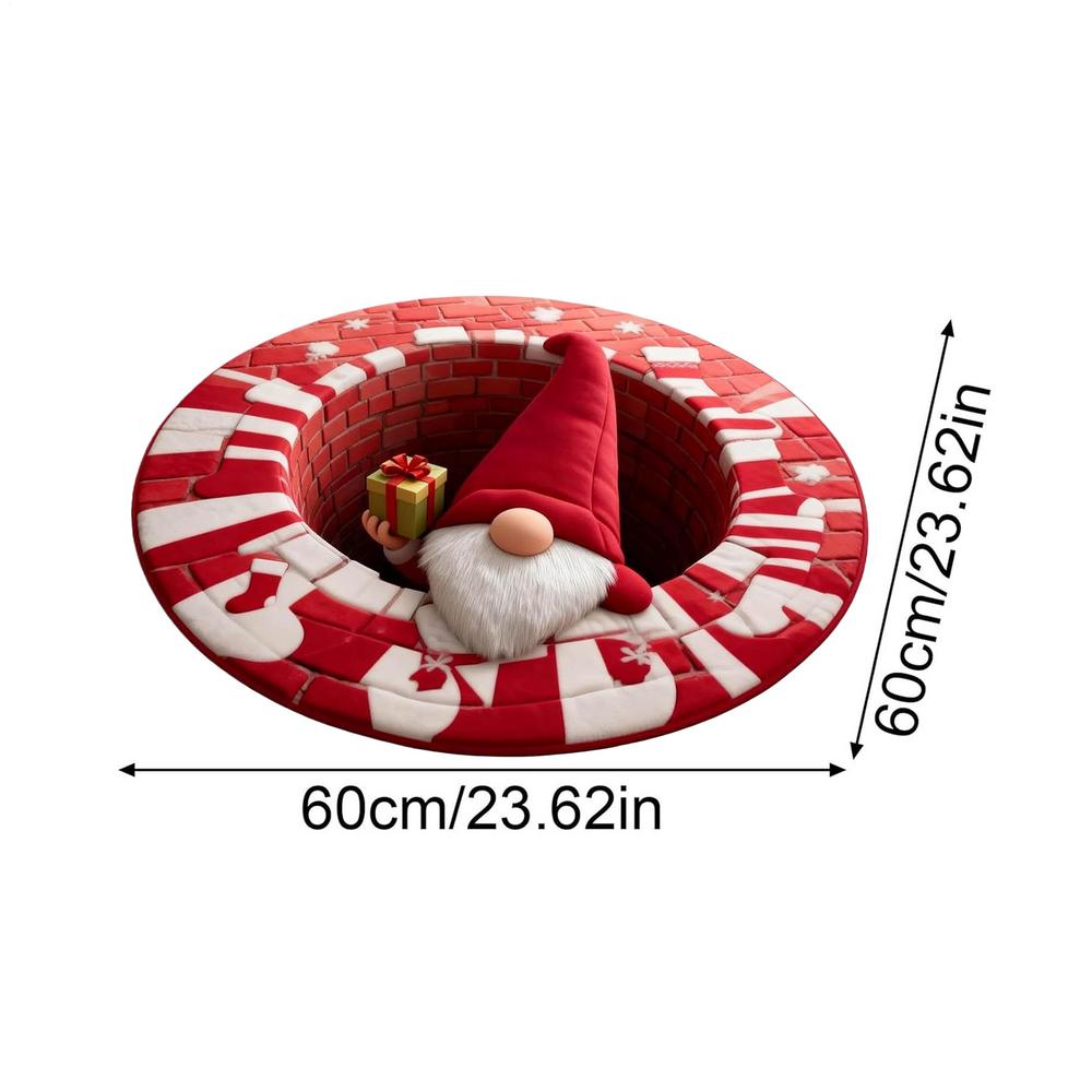 2D Flat Christmas Carpet 3D Visual Optical Illusion Rugs Non-slip Christmas Floor Mat Decor Optical Illusion Gnome Round Rugs