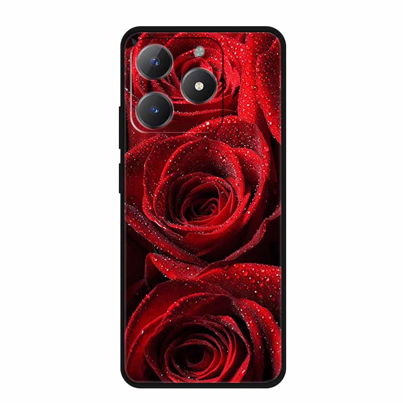 For Realme Narzo N61 Phone Case N 61 Coque Flowers Black Silicone Soft Back Cover For Realme Note 60 Case Note60 Funda Bags Capa