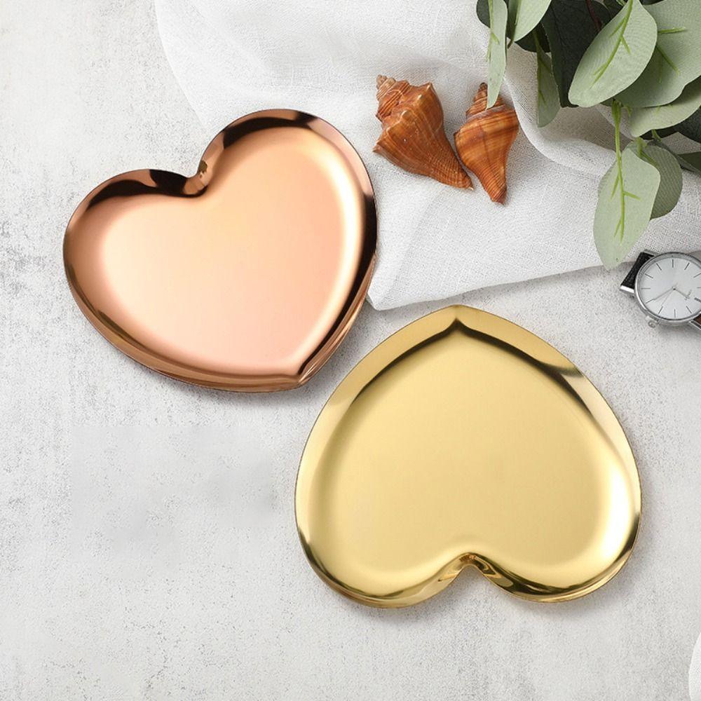 Premium Stainless Steel Heart-shaped Tray Cute Design Cute Ring Metal Tray Multi-Functional Creative Spoon Rest Household
