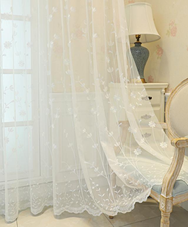 Small Fresh Pastoral Embroidered Small Flower Gauze Curtains Living Room Bedroom Curtains